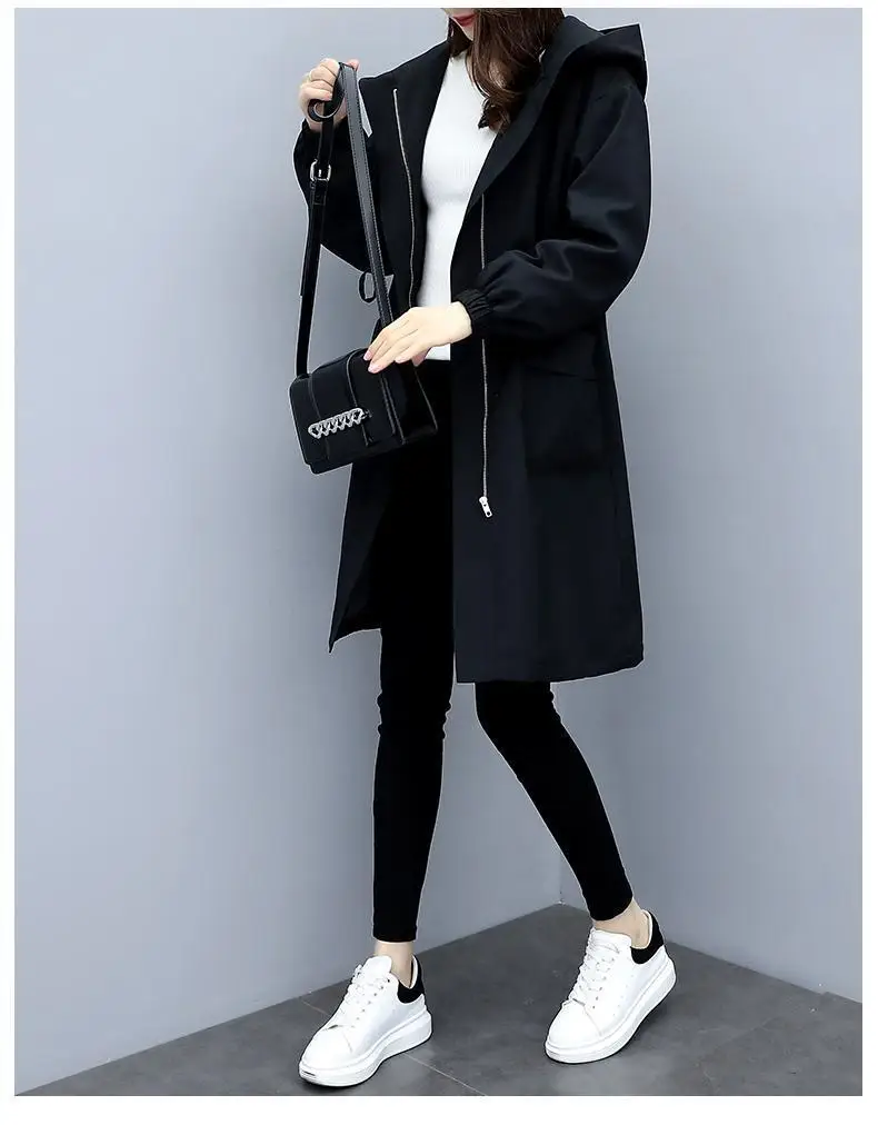 Thick fleece trench coat women winter long coat black  warm hooded Parka