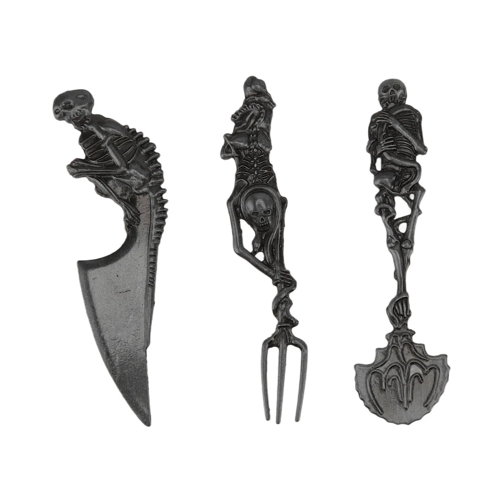 

3pcs Halloween Skeletal Sets Personality Skull Metal Zinc Alloy Tableware Creativity Skeleton Fork Spoon Knife Halloween Gift