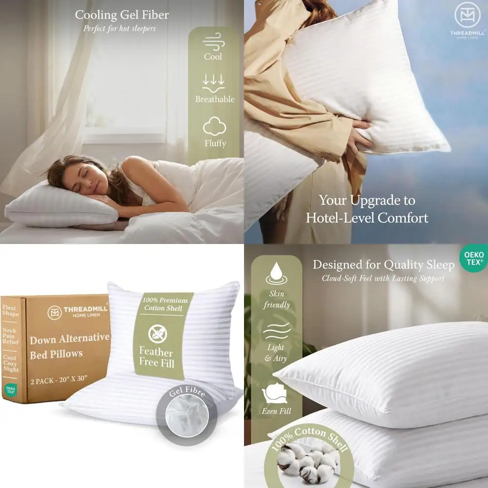 

Queen Size Pillow Set - 2 Cooling Down Alternative Pillows for Sleep | 20x30 Soft Hotel-Style Pillows for Side, Back, and Stomac
