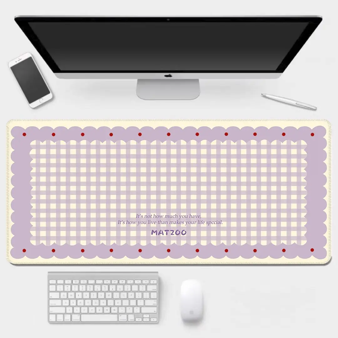 Cute Summer Colored Striped Checkered Girl Rubber Mouse Pad PU Gaming Office Computer Pad Anti Slip and Dirt Resistant Desk Pad