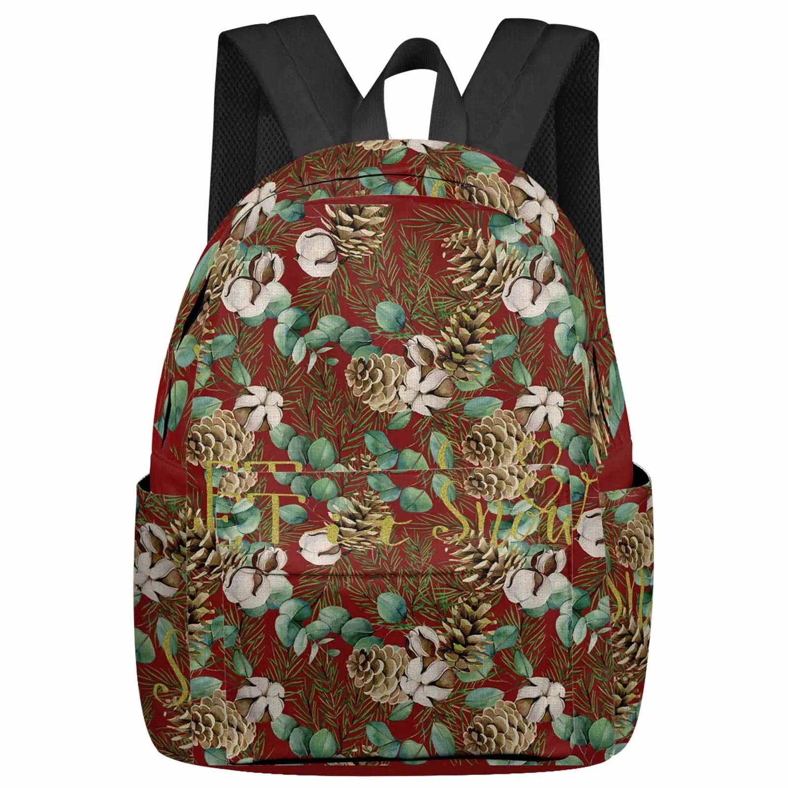 Pinecone-Mochila Retro con hojas de eucalipto para hombre y mujer, morral escolar personalizado para estudiantes, Mochila para ordenador portátil, Mochila de viaje