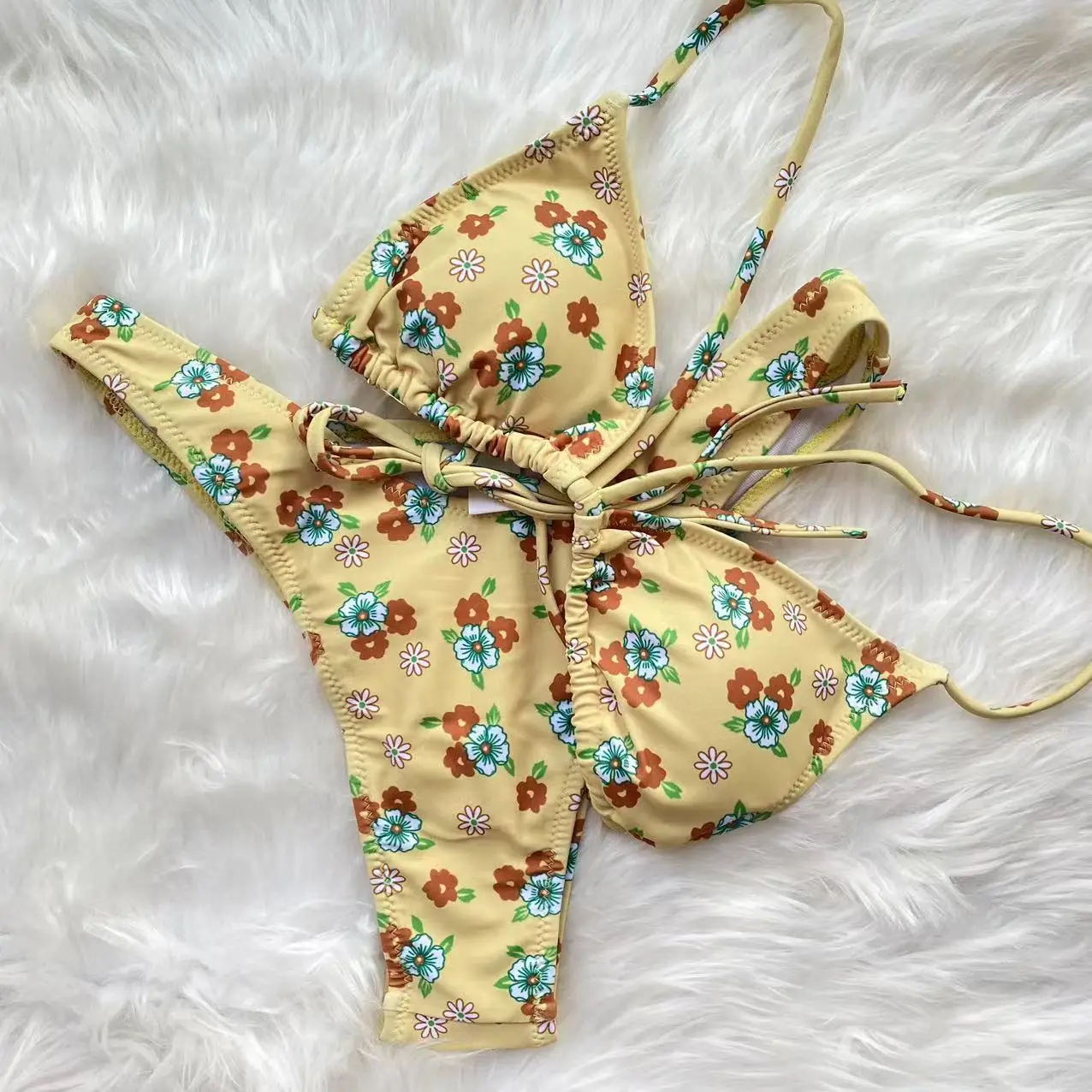 Microbikini con estampado Floral para mujer, con traje de baño Sexy Push-Up, conjuntos de Bikini triangulares Vintage, ropa de playa 2023