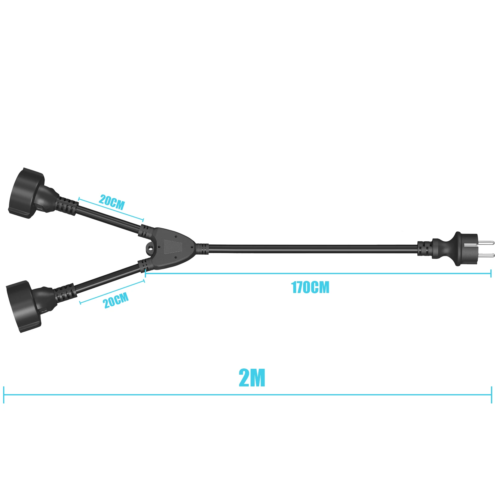 Extension Cable, Double Plug for Outdoor Socket IP20 2-way AC Schuko Socket 16A 250 V Y-type Splitter for Indoor Use