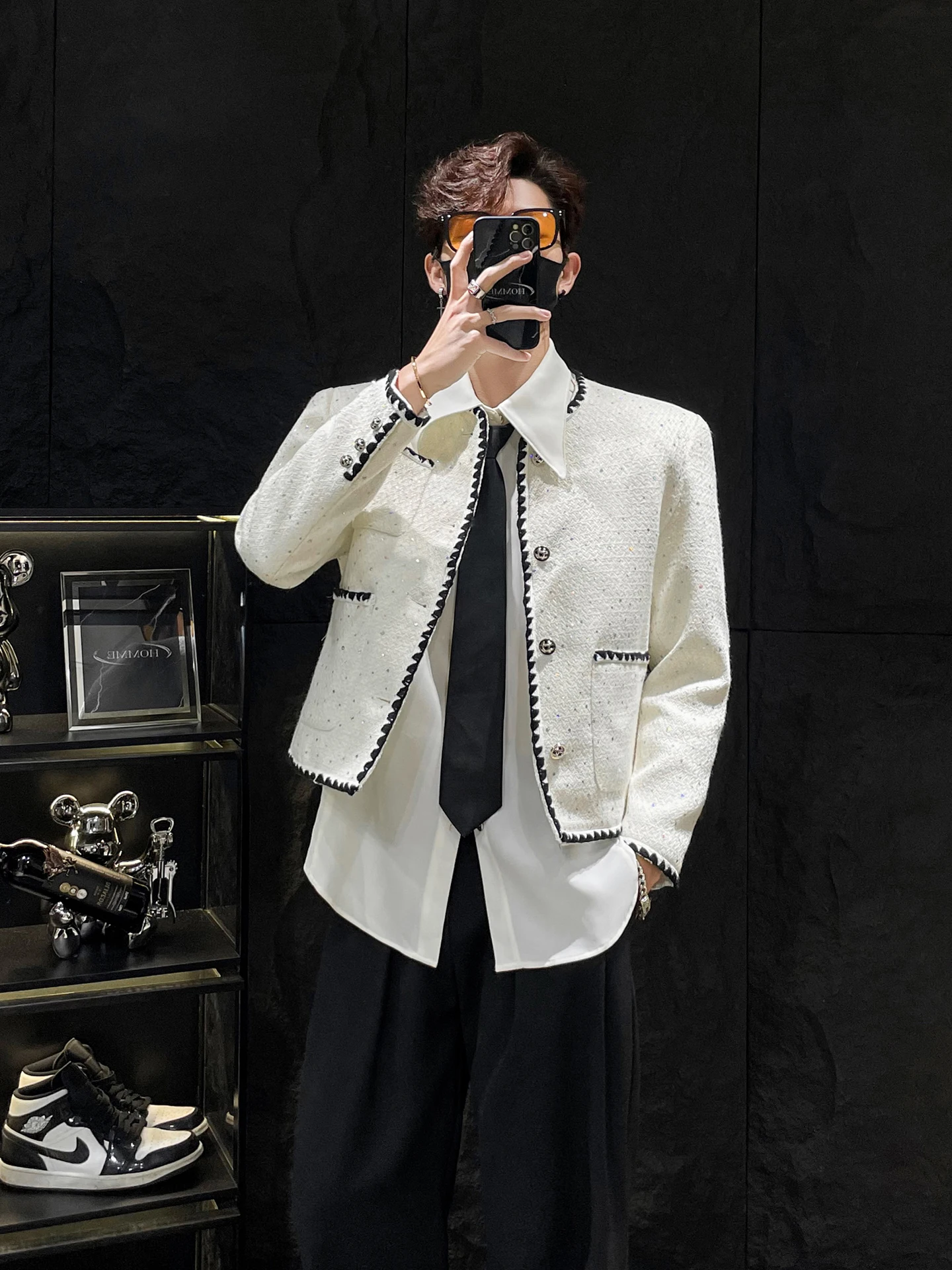 

Новое мужское пальто Homme White ort Round Ne, модное осеннее пальто свободного кроя с контрастной отделкой Svel в Корейском стиле