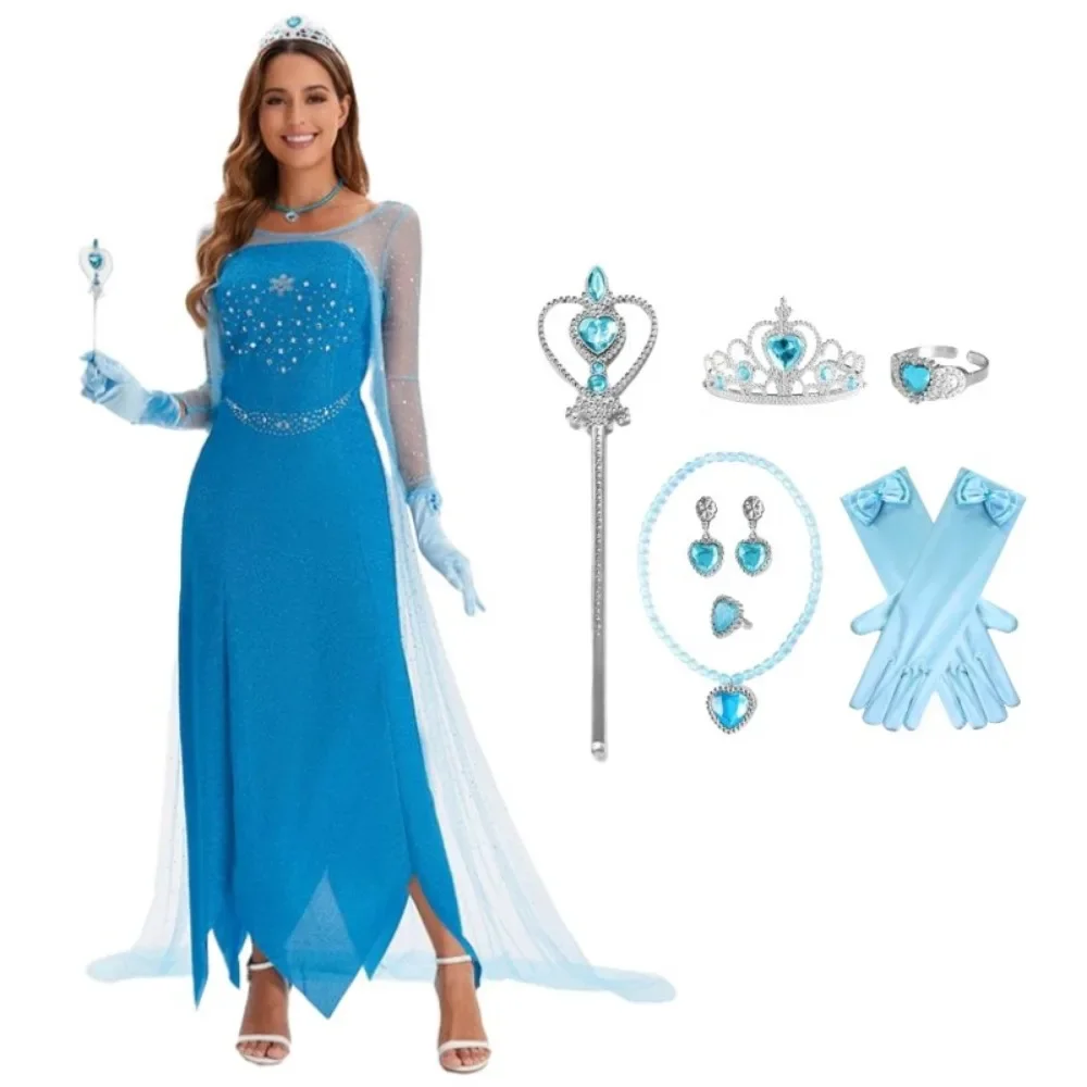 Movie Ice Princess Cosplay Costume Women Anime Blue Dress Suit Female Ice Queen Role Play Dress Halloween Carnival Party