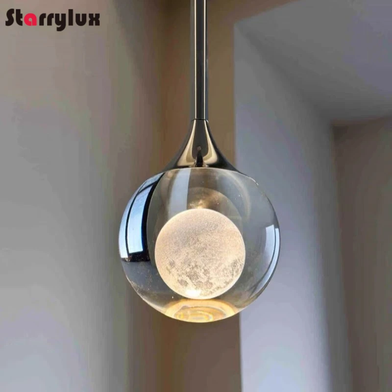 Moon Crystal Adjustable Pendant Light Modern Bedside Lamp Entryway Atmosphere Hanging Light