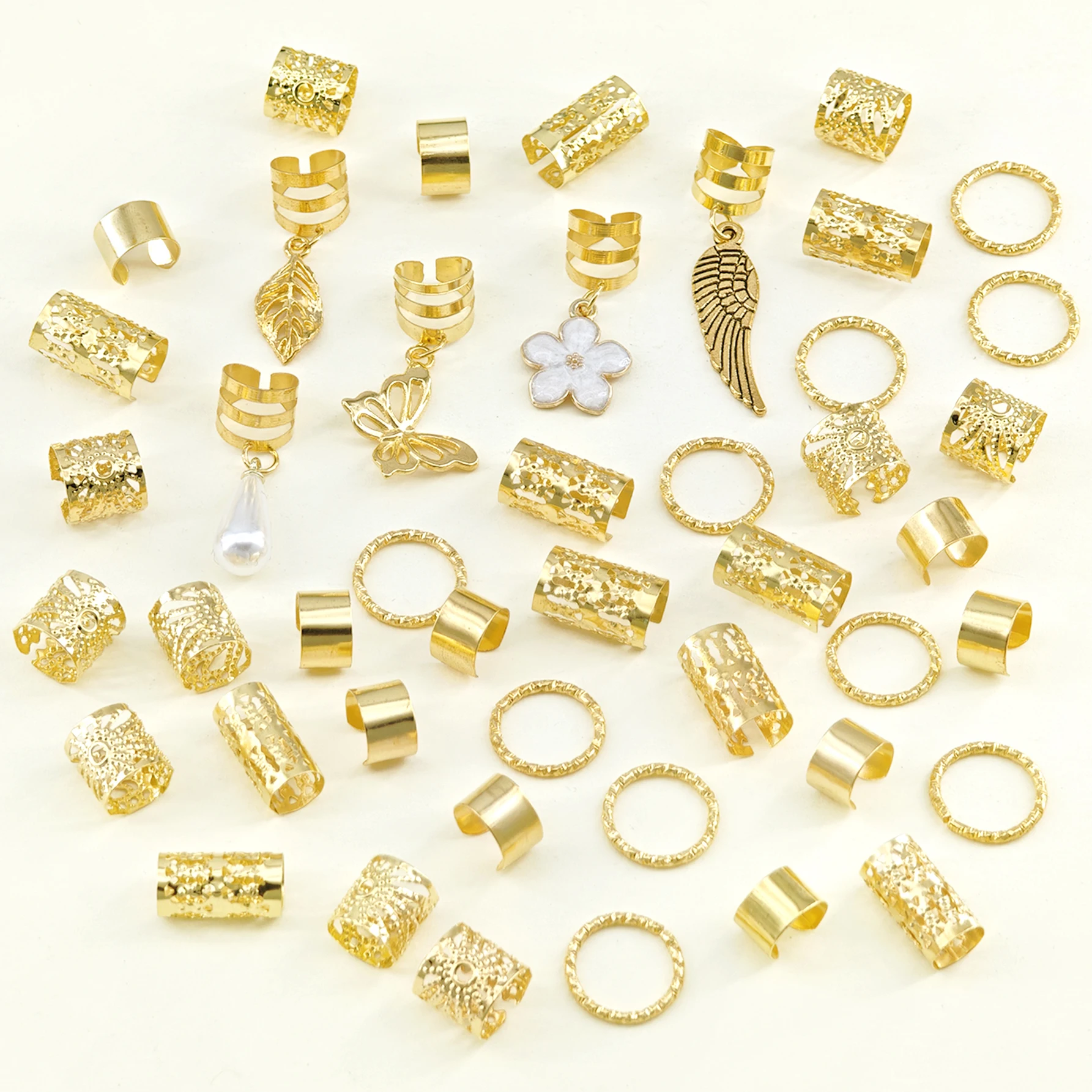 45pcs Flower Pearl Decor Hair Clips & Braid Rings Set