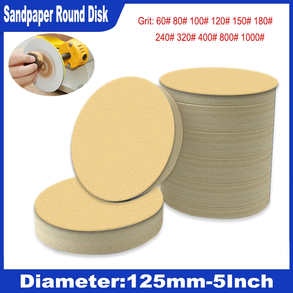 

125mm Yellow Sanding Paper 5 Inch Discs Grinder Car Woodworking Metal Grinding Disc Abrasive Polishing Tool