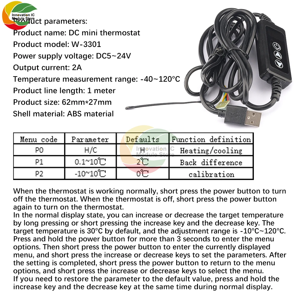 Nuovo W-3301 USB Mini termostato interruttore LED controllo digitale regolatore di temperatura termometro termostato DC 5-24V 12V termostato