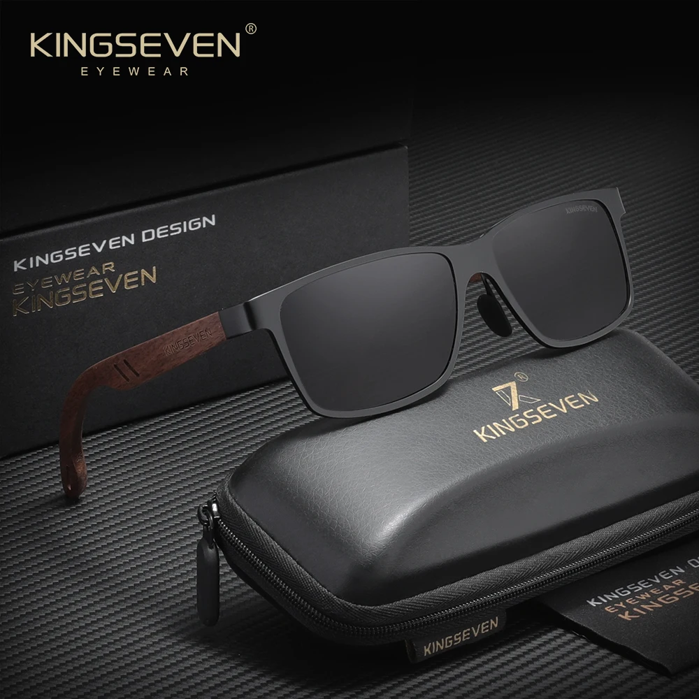 

KINGSEVEN модные классические деревянные солнцезащитные очки для мужчин и женщин UV400 квадратная оправа из орехового дерева модные поляризационные очки для вождения и рыбалки
