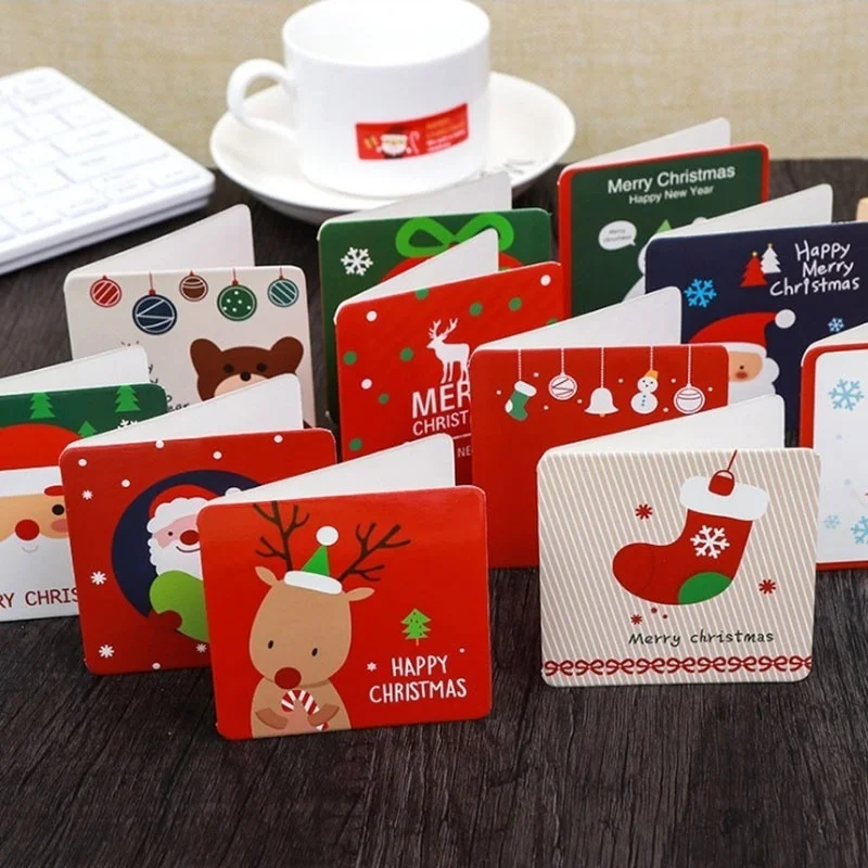 24 sztuk/partia kartka z życzeniami bożonarodzeniowymi dla dzieci Mini świąteczne błogosławieństwo kartki z życzeniami koperta pocztówka noworoczna karta podarunkowa Xmas Party