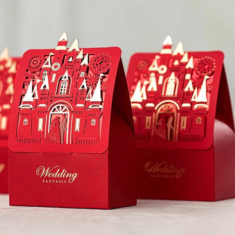 

20pcs Upscale Cartoon Hollow Bronzing Castle Pattern Candy Box for Wedding Fantasia Gift Boxes Favors Packaging Bag for Guests