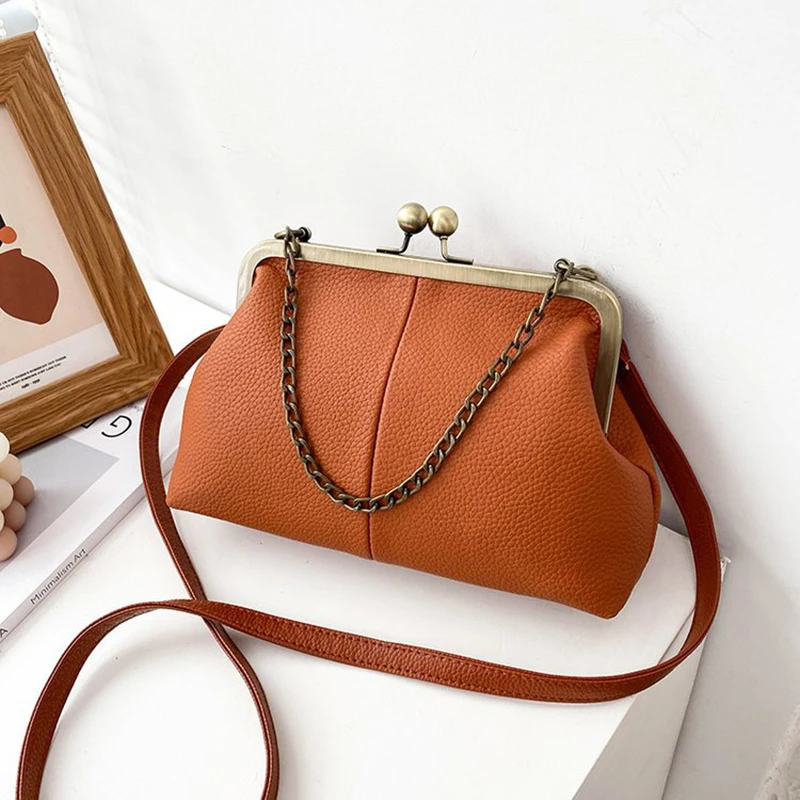 Vintage Soft Skin Shell Tasche Neue Lychee Muster Handtasche Einfache und vielseitige Umhängetasche Clip Kette Umhängetasche Damen Tasche – Detail 21