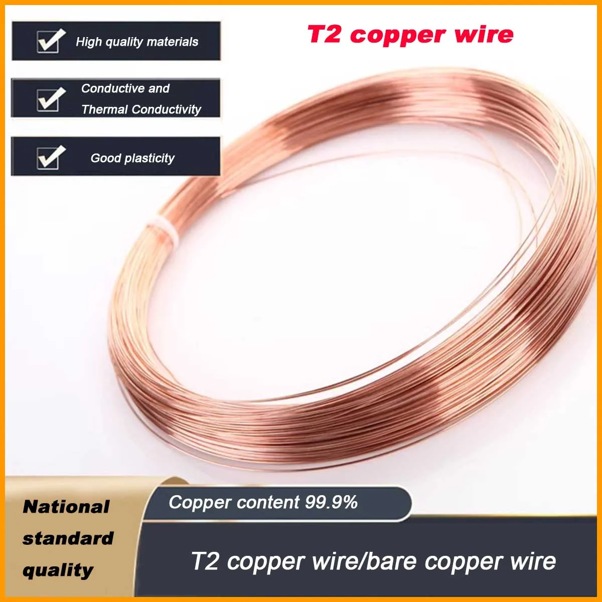

T2 Purple Copper Wire/Conductive Pure Copper Bare Copper Wire 0.8/1/1.5/2.5/3/4mm