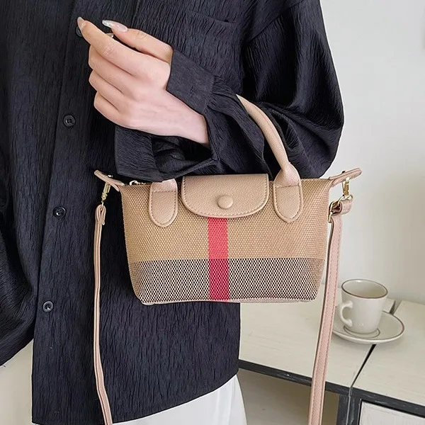 Square Bag 2024 New Summer European and American Fashion Canvas Plaid Texture Portable Casual Crossbody Bag