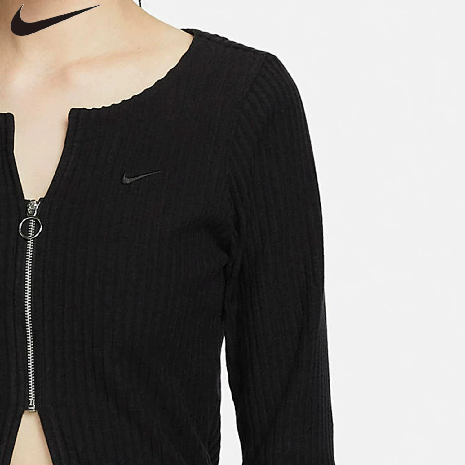 Nike genuine spring women's knitted casual cardigan zipper top FN3683-010 view 3