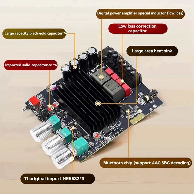 T1002P Upgrade 100W*2 Bluetooth Digital Amplifier Board Audio Stereo Equalizer High Bass Adjustment TPA3221 Ultra 3116 B