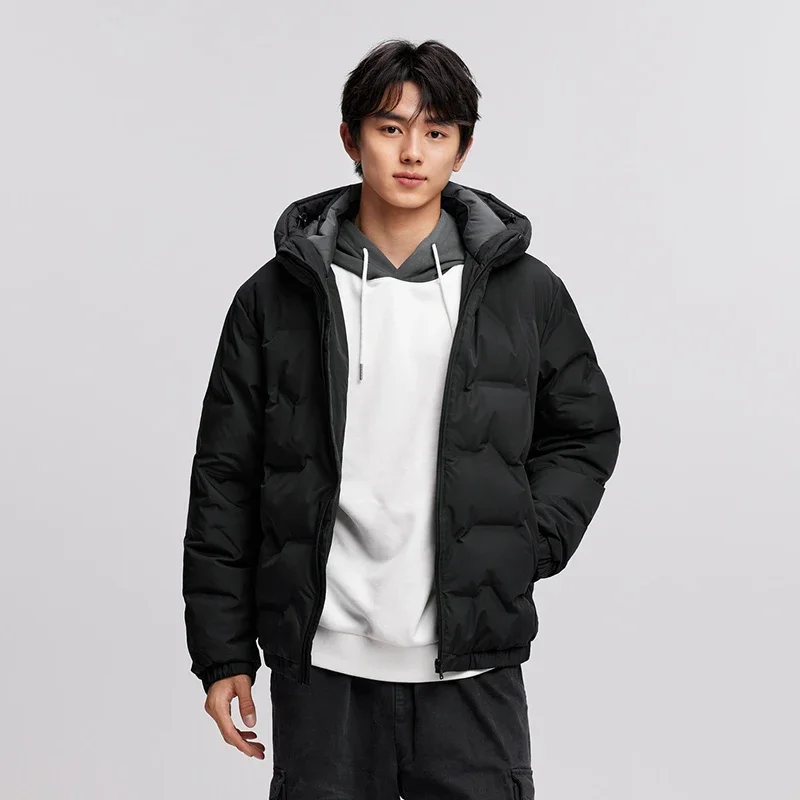 

Men 2025 New Waterproof Hooded Outerwear Winter Clothing Solid Color Versatile Direct-Injection Down Thickened