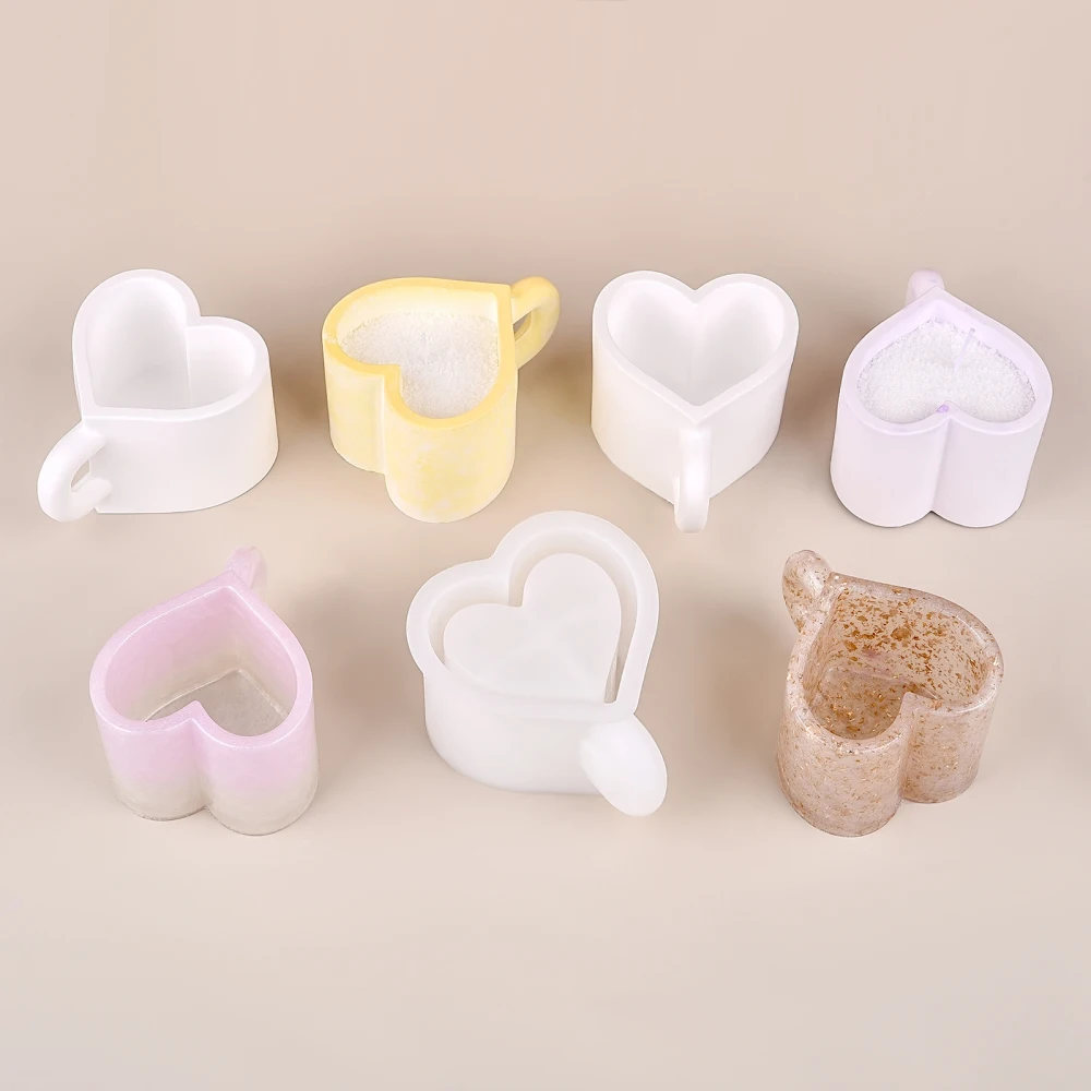 3D Tea Cup Love Silicone Mold With Tray DIY Gypsum Cement Coffee Cup Decoration Storage Plate Ornament Mold Home Handicraft