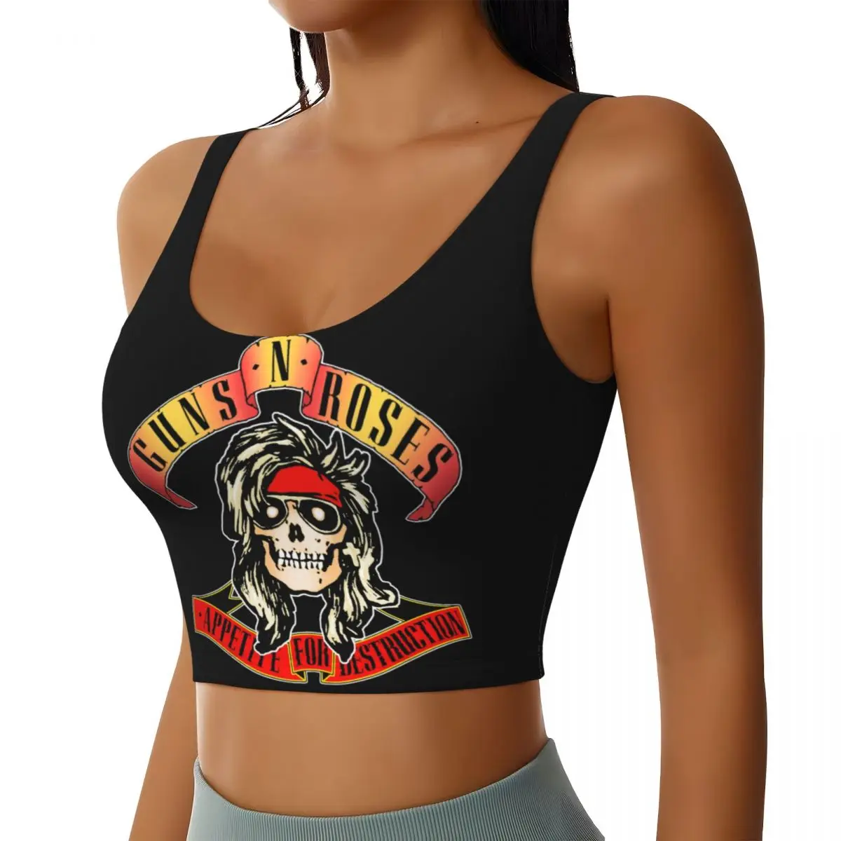Custom Heavy Metal Guns N Rose Rock Band Sports Bra Women High Impact Workout Yoga Crop Top