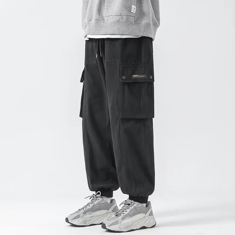 Men's Casual Cargo Pants with Pocket, Male Trousers, Streetwear, Loose Jogging Sweatpants, Monochromatic, Spring, Autumn