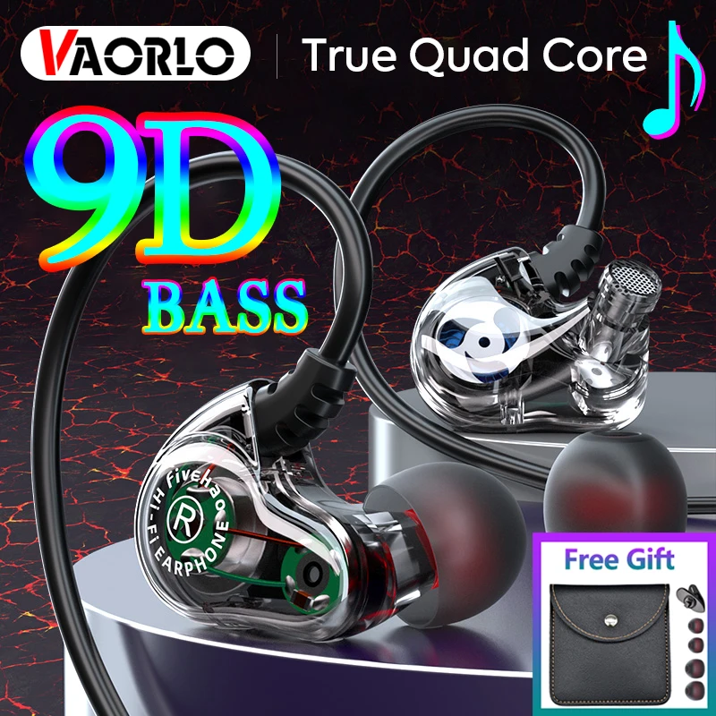 Original Quad-Core Headset 9D Surround Bass 3.5MM In-Ear Earphone Noise Canceling Earbuds Dual Dynamic Headphones with HD Mic KZ