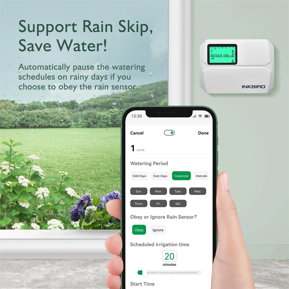 Imagem -05 - Inkbird wi fi ao ar Livre Inteligente Sprinkler Controlador Programável Zonas Sistema de Irrigação Automática Sazonal Ajustar e Chuva Desvio