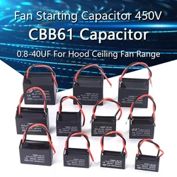 CBB61 Fan Starting Capacitor 450V 0.8/1/1.2/1.5/2/2.5/3/3.5/4/4.5/5/6/7/8/10/12/14/15/16/18/20/25 UF For Hood Ceiling Fan Range