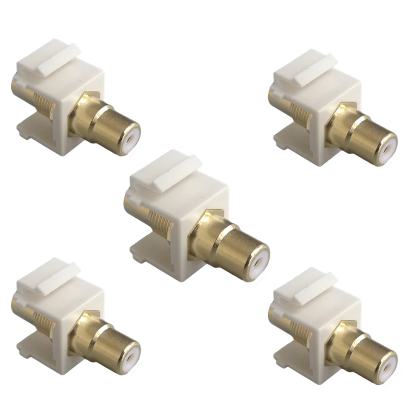 5 RCA Keystone jack inserts, gold plated RCA wall jack for wall panels, rubber head female jack to female jack, black and white