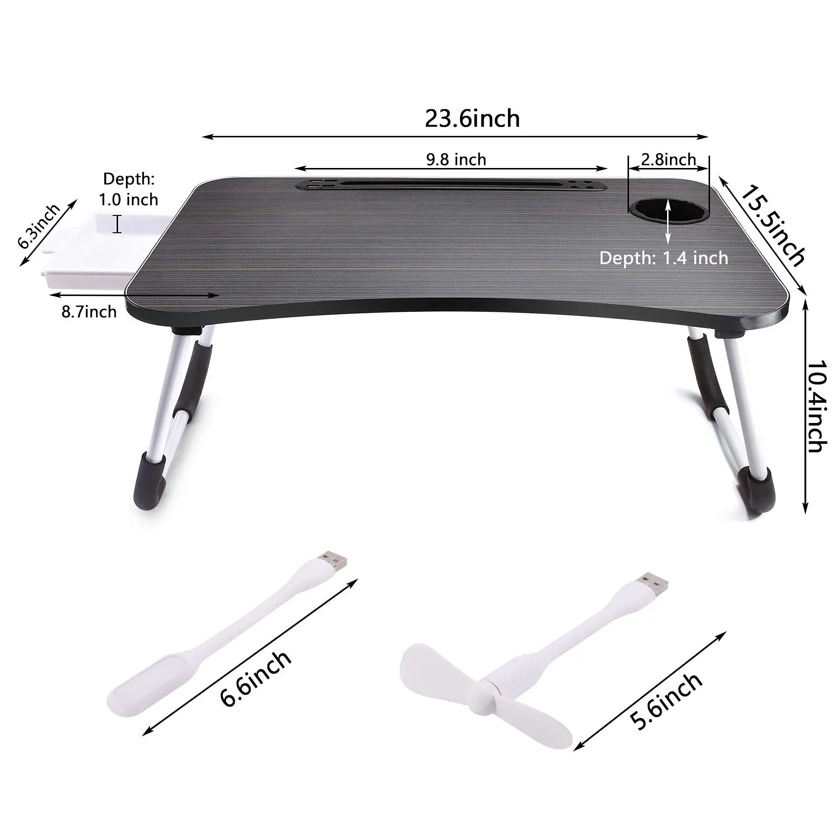 40x60cm portable folding table laptop table for office and home use with USB light, small fan, cup holder, tablet slot