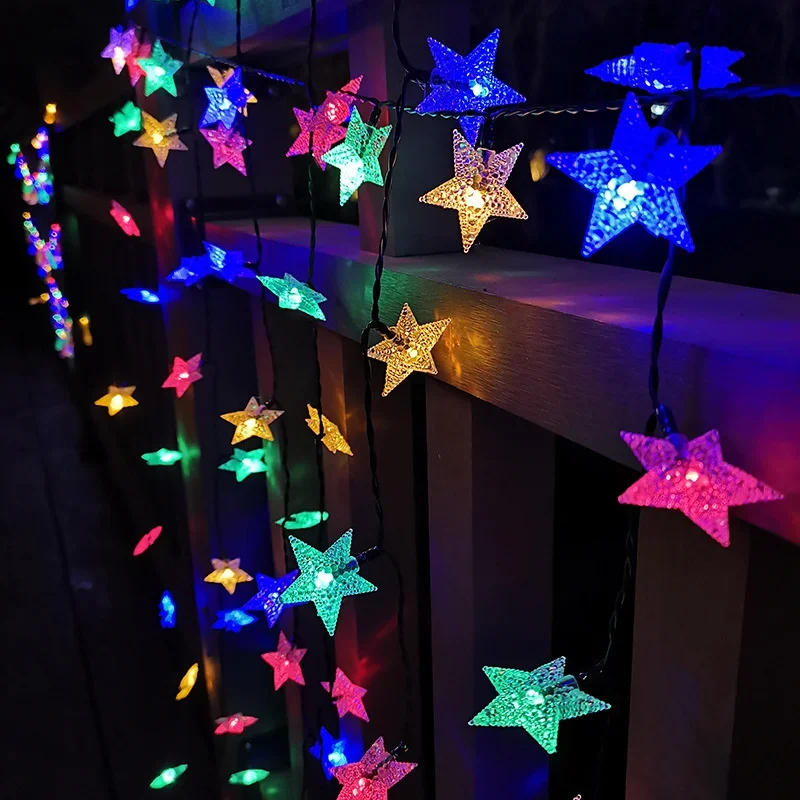 LED Christmas Outdoor Solar Lamp Fairy Star String Lights Garden Xmas Tree Decor Garland Wedding Party Home Balcony Decoration
