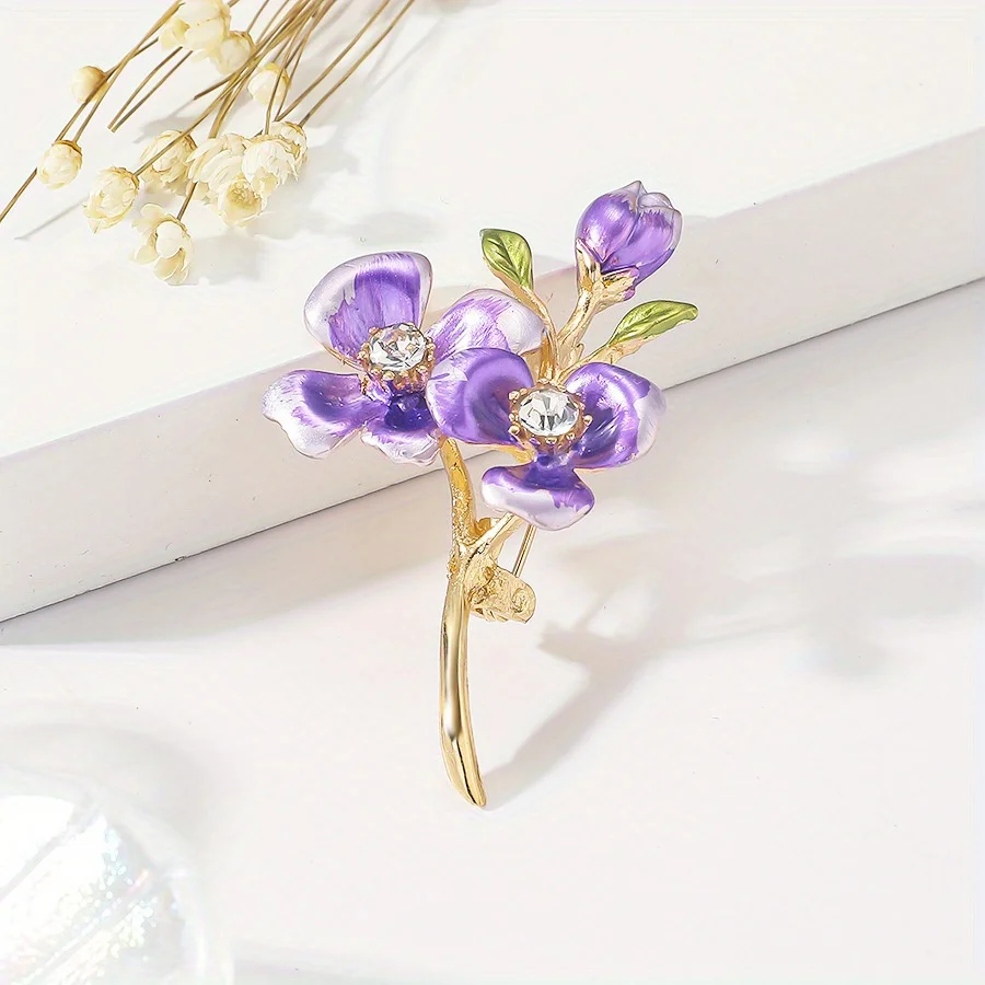 Kreative Frauen Elegante Blume Emaille Kristall Brosche Pin Mode Exquisite Tropf Öl Floral Abzeichen