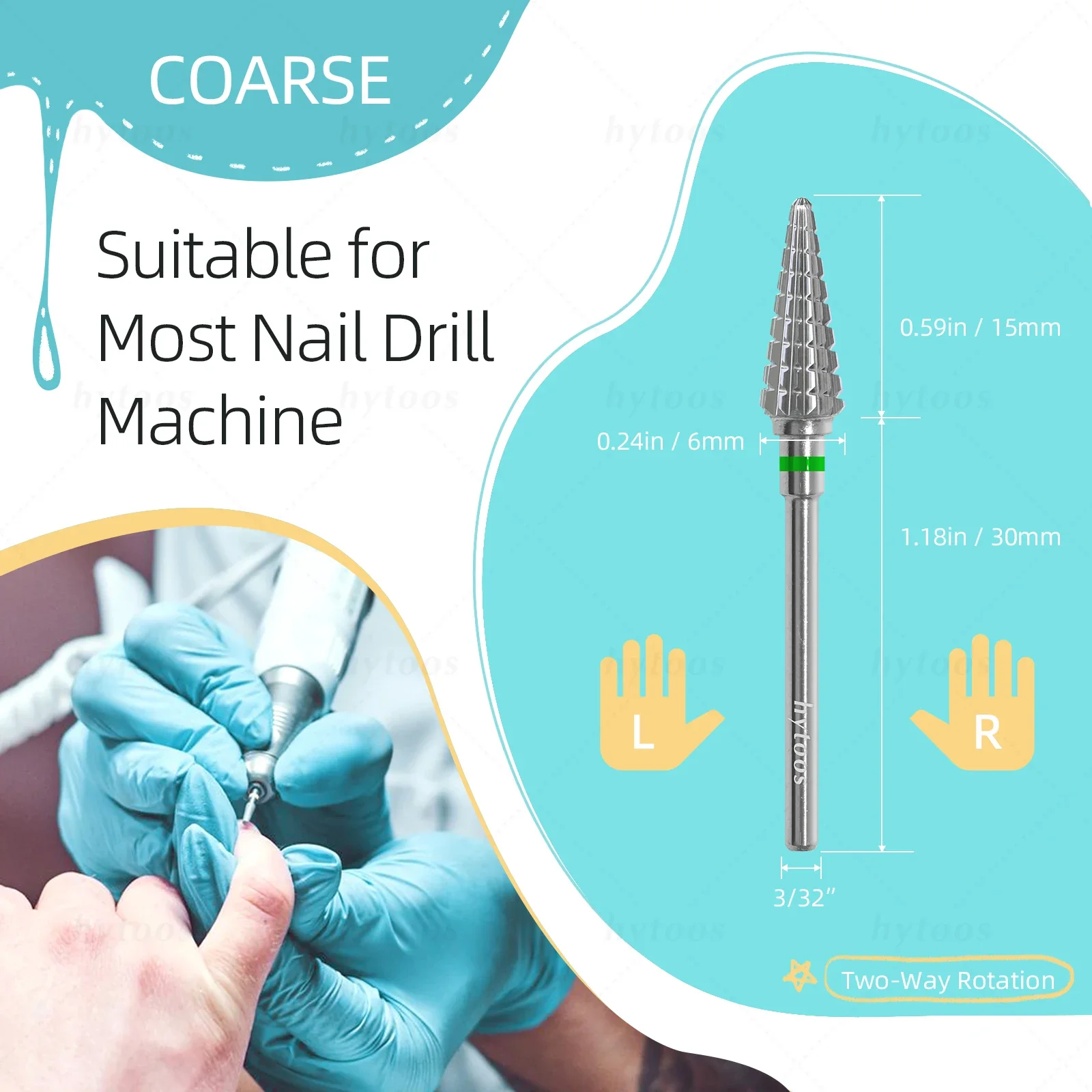 HYTOOS Twee-weg Kegel Nail Boren 15mm Taper Carbide Nail Bit Manicure Zachte Gel Verwijderen Nagels rand Cuticle Clean Tool