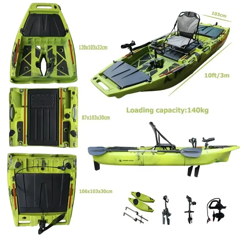 10ft Fin Propeller Pedal Drive Kayak Modular Solo Motorized Detachable Canoe Fishing HDPE Boat Durable Portable Ocean Use