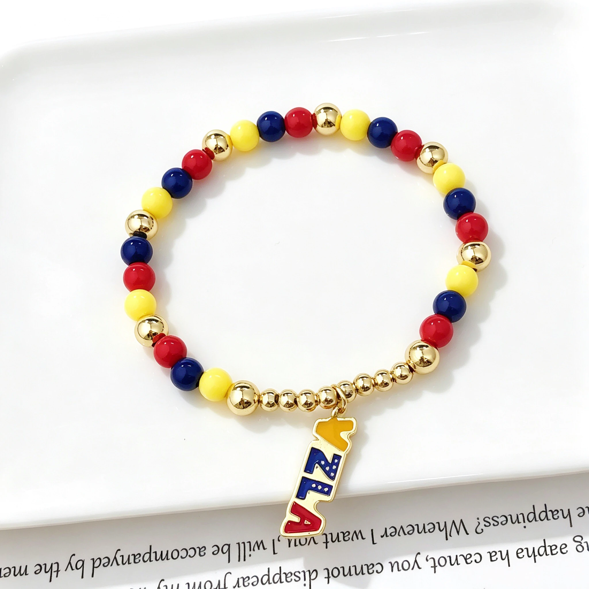 Venezuela Columbia Flag Cross VZLA Parrot Red Blue Yellow Beaded Stretch Bracelet Bangle Party Souvenir Jewelry For Men Women