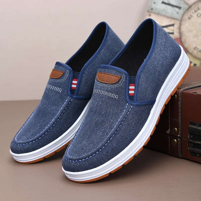 Men Slip On Denim Cloth Shoes Breathable Non-slip Rubber Sole Flat Casual Walking Loafers Daily Wear Footwear