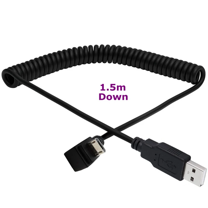 3-metrowy kabel przejściowy USB 2.0 A męski na Micro USB 5-pinowy pod kątem 90 stopni spiralny kabel przejściowy 5 stóp do odtwarzaczy MP3 aparatu cyfrowego