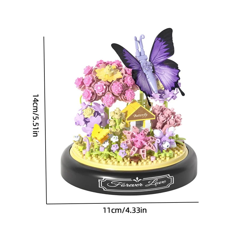 Insect Plant Potted Model Building Blocks Set Bee Butterfly Flower Bonsai Bricks With Dust Cover Diy Toys For Kids Holiday Gifts