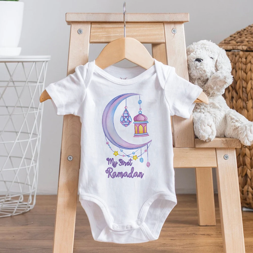 

Comfort Boy Girl Infant Romper My 1st Ramadan&Moon Pattern Print Baby Bodysuit Short Sleeve Infant Jumpsuit Ramadan Baby Present