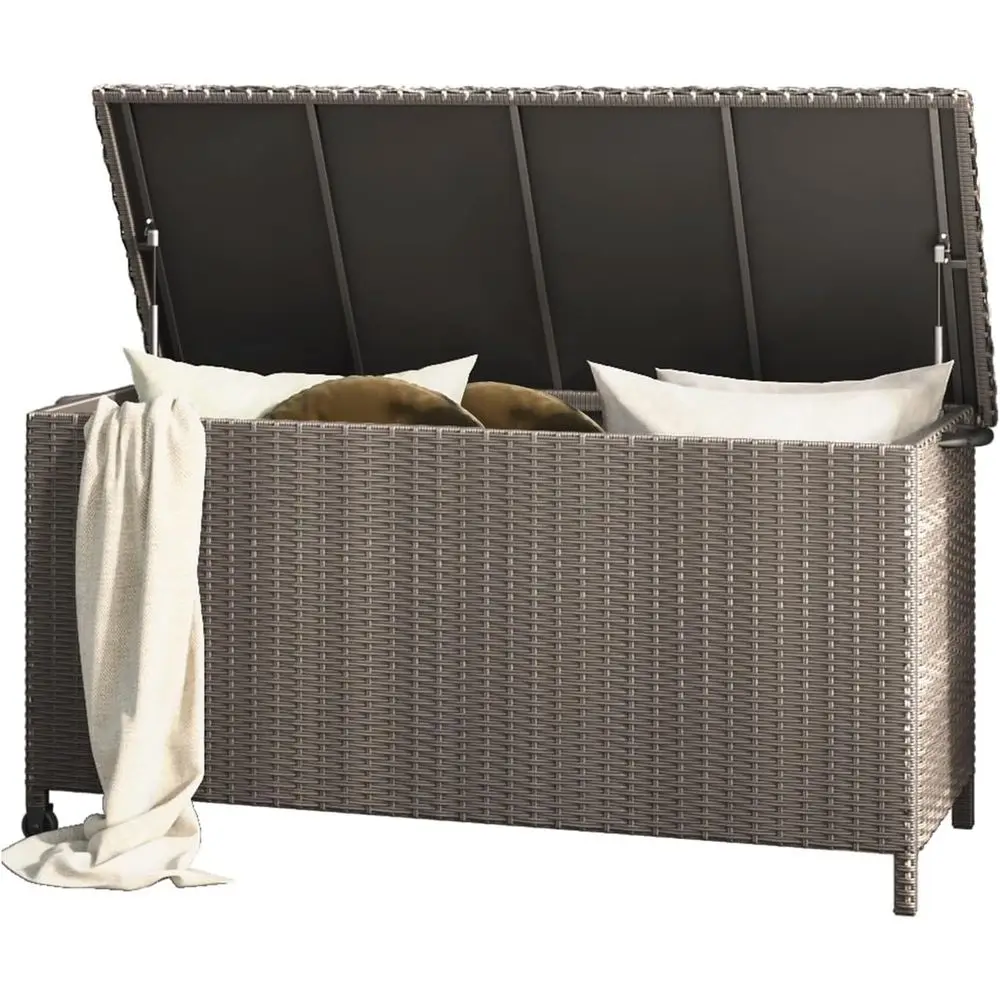 Caja de almacenamiento para cubierta, contenedor de mimbre para interiores y exteriores, 108 galones, para cojines de muebles de jardín, herramientas de jardín, accesorios para piscina, verde