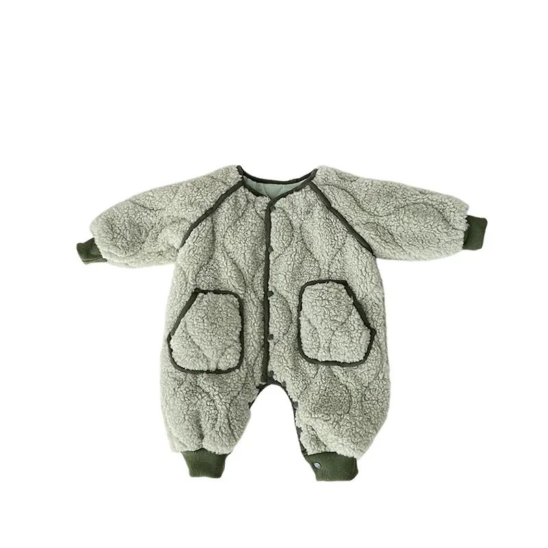 Korean Newborn Baby Clothes Boys and Girls Baby Fleece Jumpsuit Cute Warm Rompers Outdoor Wear Winter Clothes