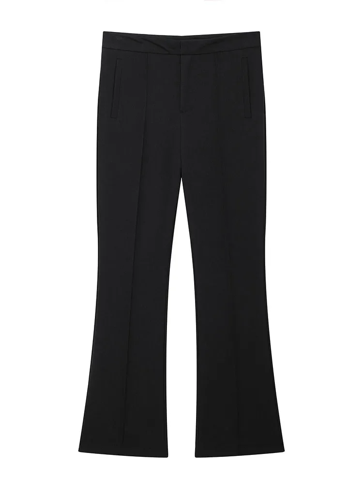 Willshela Women Fashion Black Front Zipper Flare Pants Vintage High Waist Full Length Female Chic Lady Trousers