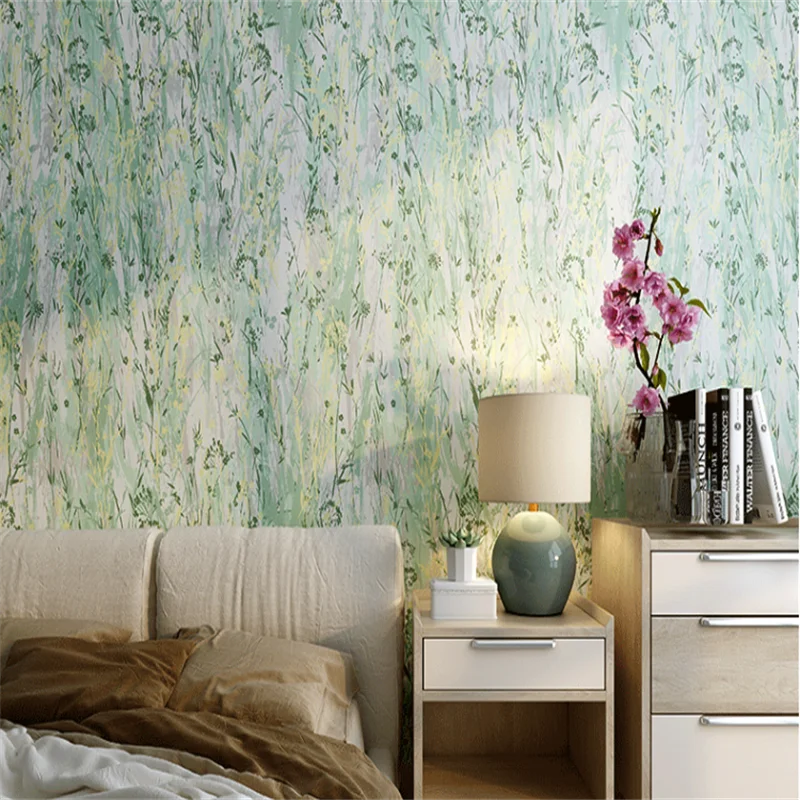 Nordic garden flowers floral wallpaper American style retro living room bedroom background wall paper Green purple papier peint