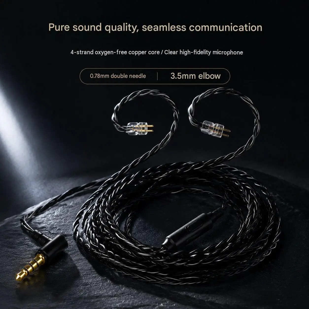 3.5mm to 0.78mm Earphone Upgrade Cable with Mic, Oxygen‑Free Copper Replacement Cord, Compatible With Multiple In‑Ear Headphones
