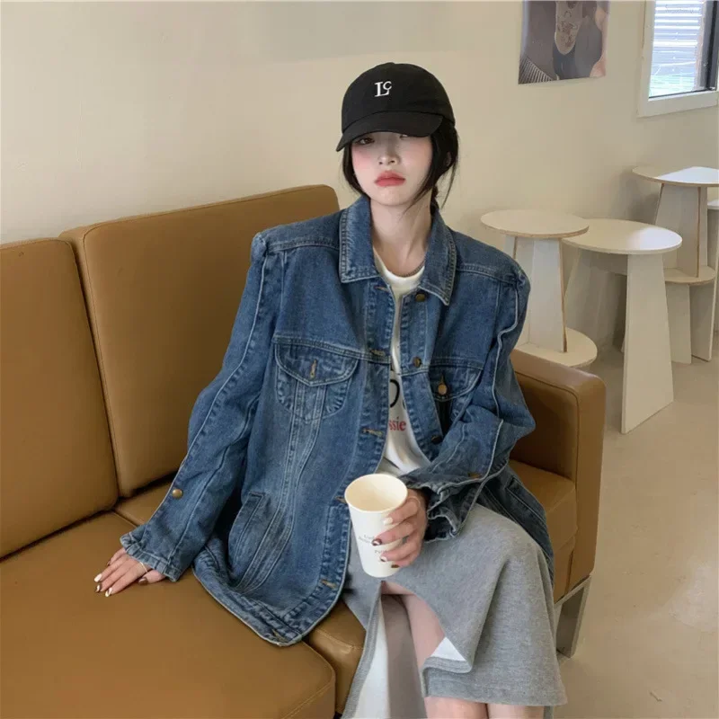 مثير المرأة كاوبوي معاطف جاكيتات ريترو الشارع ركن الكتف منتصف طول 2024 ربيع جديد الكورية فضفاض رداء علوي غير رسمي الملابس النسائية #1