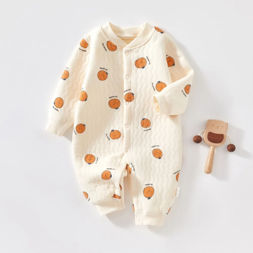 Baby Warm Jumpsuit Autumn and Winter Baby Cotton Clothes Newborn Pajamas Cute Pattern Printed Baby Jumpsuit