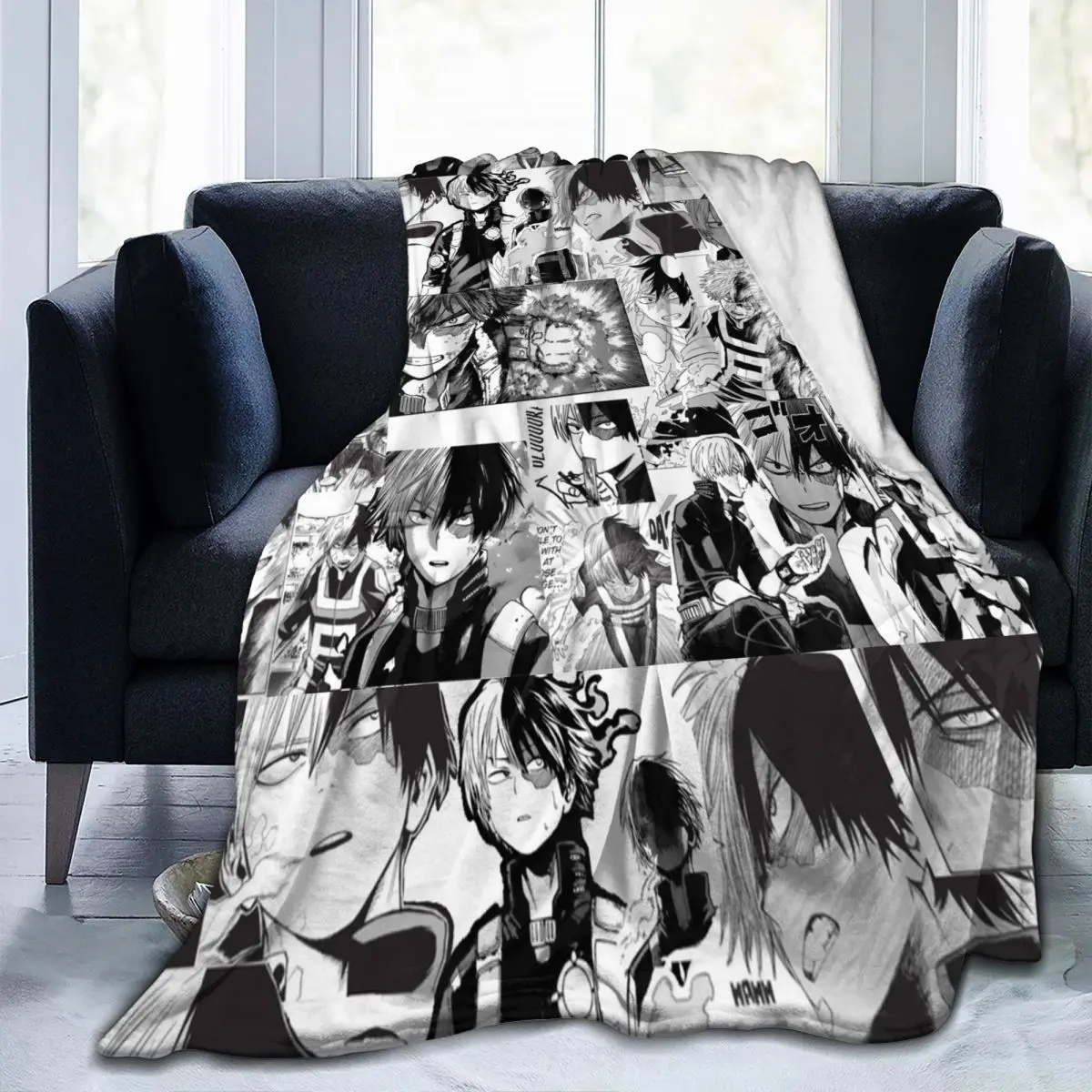 

Todoroki Shoto Patterned Blanket Flannel Textile Decor My Hero Academia Japanese Anime Unisex Blanket Bedroom Office Bed Cover