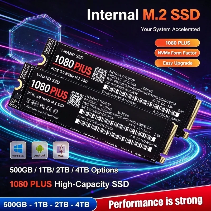 1080 PLUS M.2 2280 PCIe3.0 X4 NVMe SSD TLC 3D NAND 500GB 1TB 2TB 4TB Internal Solid State Drive for Laptop Desktop PC Gaming