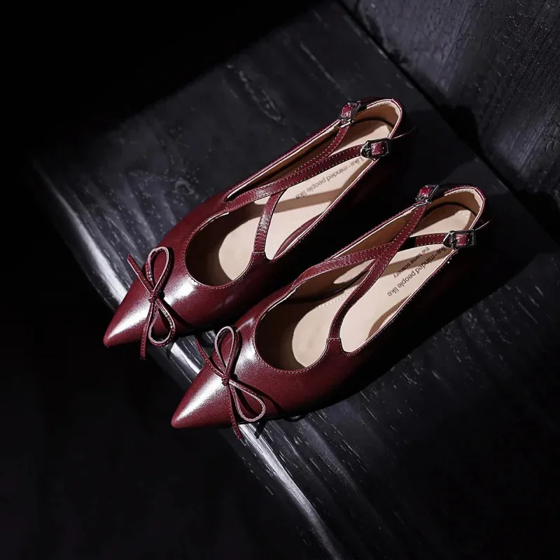 

Women’s Genuine Leather Pointed Mary Janes Black Comfortable Elegant Luxury Designer High Quality ToeLow-heeled Woman Shoes