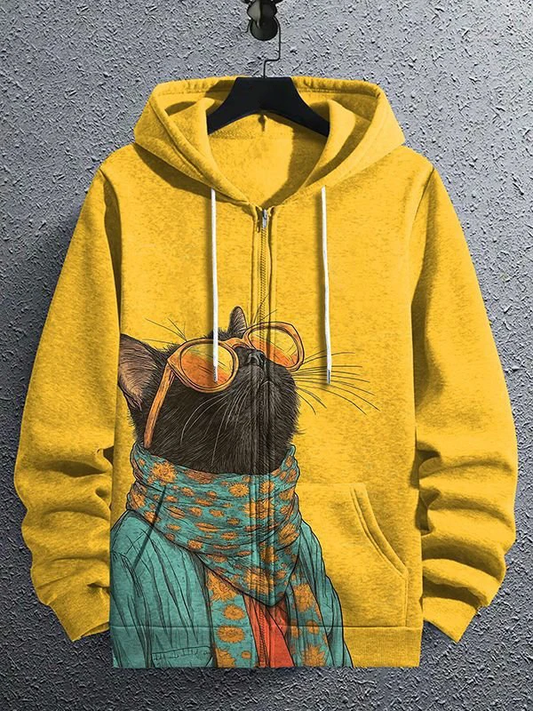 Cartoon Katze Zipper Hoodies 3d Tier Druck Mit Kapuze Sweatshirts Hoody Trainingsanzug Pullover Mann Mantel Kleidung
